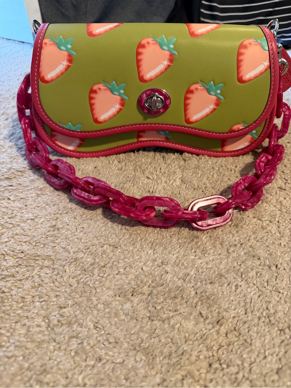 RARE Coachtopia Wavy Dinky Bag in Strawberry Print - Lime Green Multi